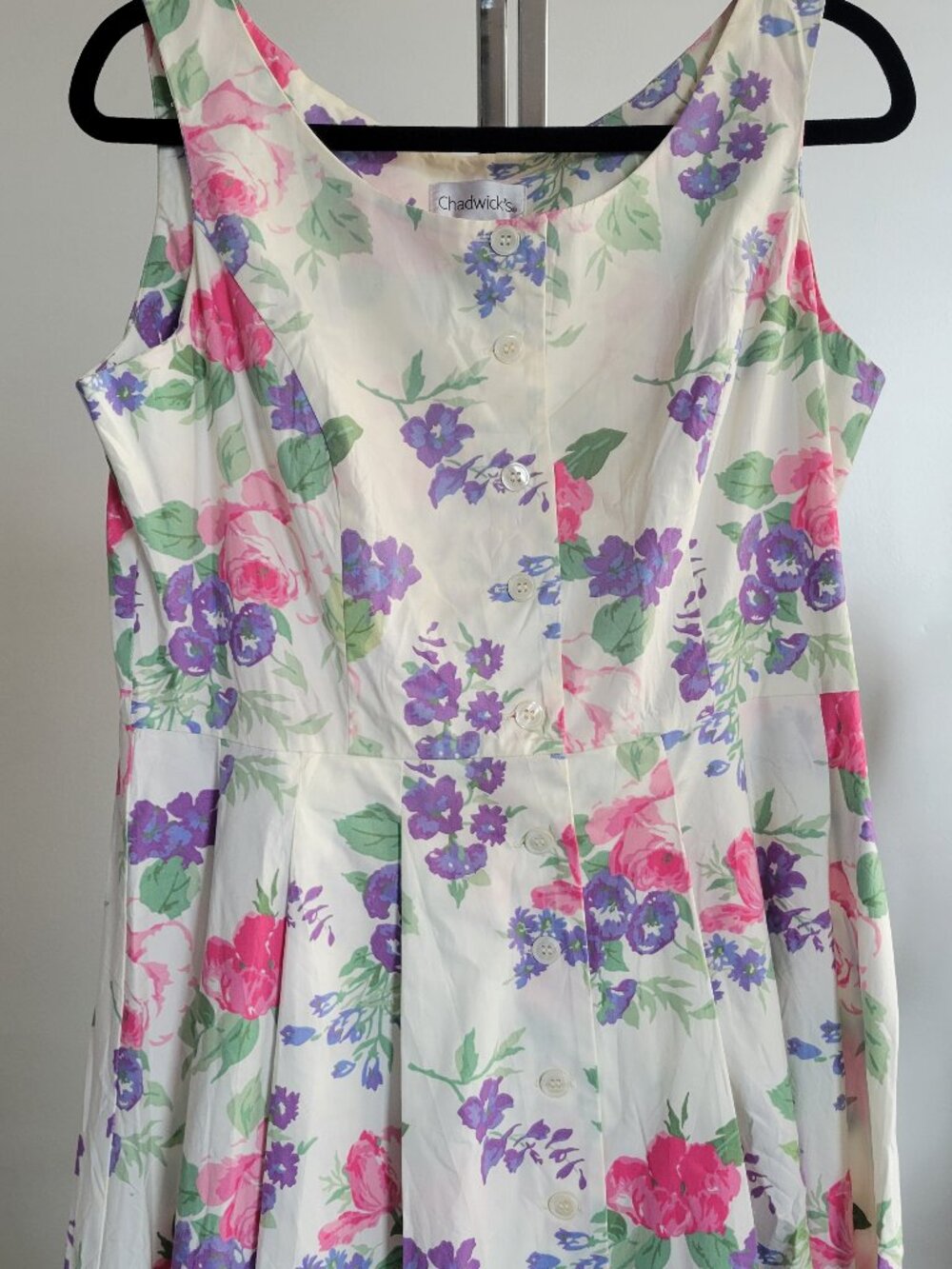Vintage Chadwick’s Cotton Pink/Purple Floral Print Sleeveless Dress (Size: 14)